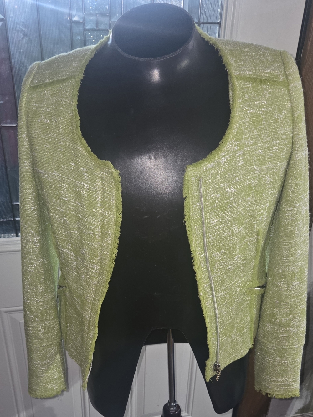 BASLER Women's Lime Green Tweed Jacket - Tailored Back Seams, Size Us 8